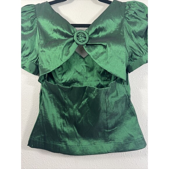 Lulu's Emerald Green Puff Sleeve Sweetheart Neckline Blouse Size Small - Picture 5 of 8